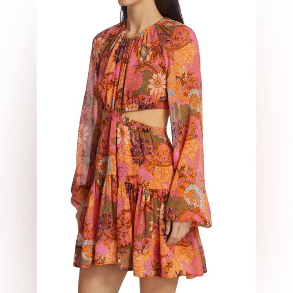A.L.C Dress Izzy Silk Floral Print Long Sleeve Cut Out Fit & Flare Resort Sz 4